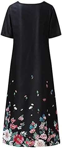 שמלת מקסי מודפסת פרח מודפסת לנשים בתוספת גודל שרוול קצר מזדמן שמלת צוואר צוואר רטרו רופף שמלת קיץ יומית