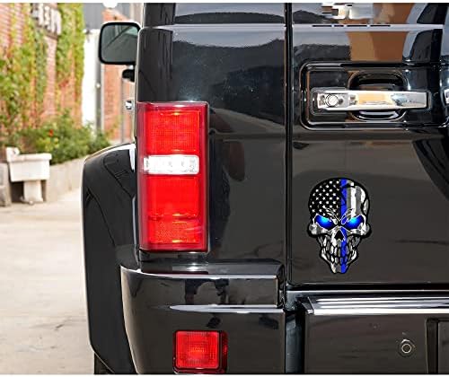 3 מדבקות מכוניות מארז מדבקות דגל ארהב דגל עם קו וגולגולת כחולה דקה, מכבדת מדבקות ויניל אכיפת החוק של המשטרה.