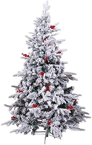 Danadesk מלא מלאכותי עץ חג המולד עם פירות יער אדומים, עץ חג המולד של מושלג ציר עם עץ מתכת עץ אורן עץ