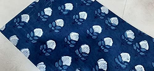 אינדיגו כחול פרחוני הדפסת הודי כותנה בד על ידי חצר ג ' איפור בלוק הדפסת בד ריצה חומר עבור שמלת