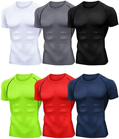 6 מארז גברים של קצר שרוול דחיסת חולצות הרזיה ספורט בסיס שכבה חולצות חולצות אימון אתלטי חולצות