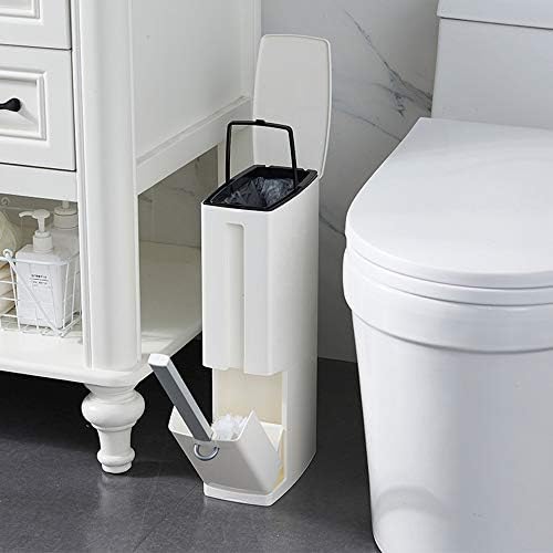 פח אשפה פרימיום, עם קופסת אחסון שקיות זבל ומברשת שירותים, יצירתי ועמיד, רב -תפקודי, המשמש למטבח וחדר אמבטיה, לבן