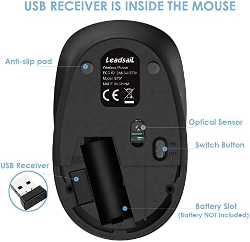 עכבר שקט 2.4 גרם עכבר מחשב קומפקטי עכבר אלחוטי אופטי מיני עכברים אלחוטיים שקטים, ללא רעש, 4 כפתורים