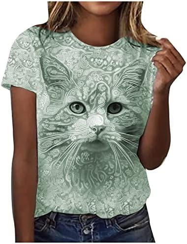 נשים חולצות שרוול קצר חולצות חולצות צוואר צוות חתול גרפי קוואי קיץ סתיו חולצות 2023 בגדים בכושר רגיל