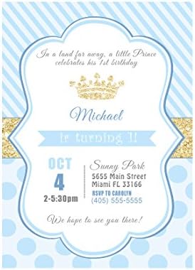 30 הזמנות יום הולדת הנסיך יום הולדת מקלחת תינוק כחול גליטר נצנצים בהתאמה אישית נייר צילום