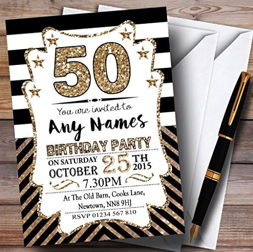 שברונס ברונזה שחור לבן הזמנות למסיבת יום הולדת בהתאמה אישית 50