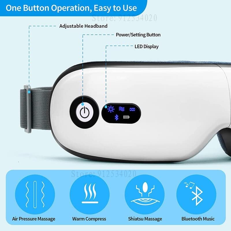 Weershun Electric Electric Eye עיניים 4D כנות אוויר חכמה רטט הגנה על עיניים חימום מוסיקה Bluetooth
