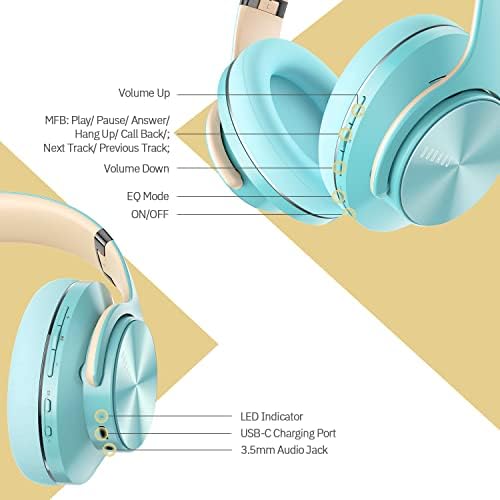 Doqaus Bluetooth אוזניות מעל אוזניות, 52 שעות אוזניות אלחוטיות במשחק עם 3 מצבי EQ, אוזניות סטריאו HIFI