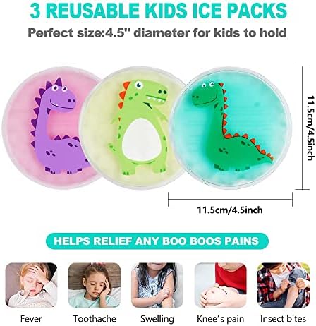 חבילה של הילף® של 3 חבילות קרח של דינוזאור לילדים לפציעות + 3 חבילות קרח Boo Boo עם כיסוי רך לפציעות לילדים