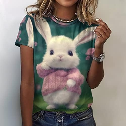 עליון חג הפסחא שמח לנשים ארנב מצויר חולצות פרחוניות חולצות צוואר עגול חולצת טריקו שרוול קצר