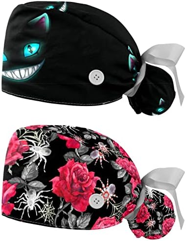 Rodailycay Panda אפור כובע עבודה עם כפתור ופיסת זיעה, 2 חבילות ניתוח ניתוחי הניתן לשימוש חוזר כובעי קוקו מחזיק