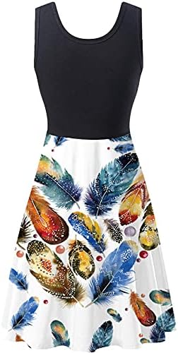 שמלת קיץ של פרגירן בוהו לנשים, אופנה מזדמנת להדפיס אופנה ללא שרוולים ללא שרוולים בשמלת מסיבות באורך ברך