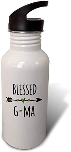 3 דרוז חץ שבטי ברוך G -MA עם לבבות חמודים - סבתא משפחתית GMA אהבה - בקבוק מים קש, 21oz, היפוך, לבן