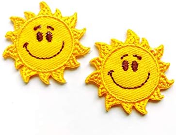 סט של 2 מיני שמש זעיר שמש שמש שמחה קיץ חמוד קריקטורה תפור ברזל על תלבוש בגדי טלאי של שלט על גבי אפליקציות