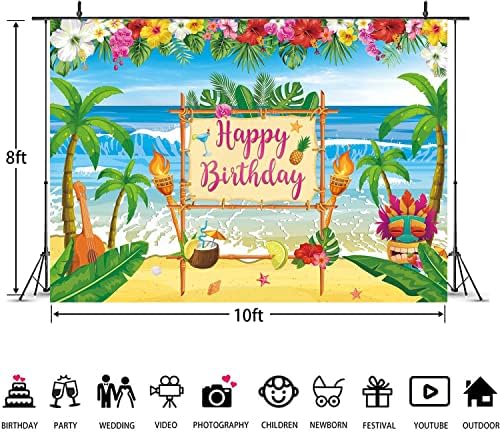 הוואי יום הולדת רקע קיץ ואאו חוף מסיבת צילום רקע דקל טרופי עלים פלמינגו טיקי נושאים מסיבת יום הולדת קישוט באנר