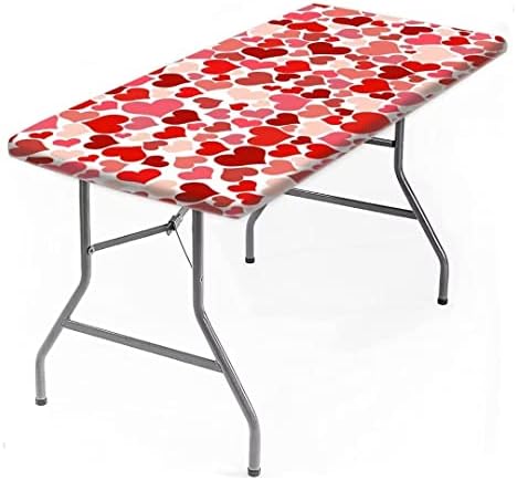סונגיי יום האהבה שמח מלבן פוליאסטר מצויד מפות שולחן קצה אלסטי, 4 רגל -, לב עמיד למים לנגב כיסוי
