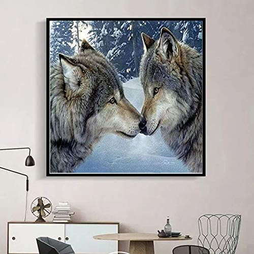 ערכות ציור יהלומים מעובדות, ערכות ציור יהלומי זאב למבוגרים אמנות יהלום מלאה של זאבים שני זאבים ריינסטון מלאכת