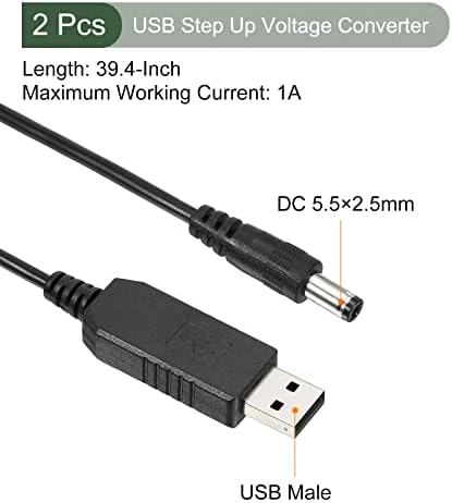 יוקי 2 PCS DC 5V עד DC 9V USB שלב על ממיר מתח, כבל חשמל עם שקע DC 5.5 ממ x 2.5 ממ, נהדר לנתבים, מקליט