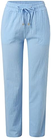 מכנסי כותנה פשתן חיצוניים למכנסי מותניים אלסטיים של נשים משוררים מכנסיים מכנסיים מכנסיים נוחיים בכושר רופף