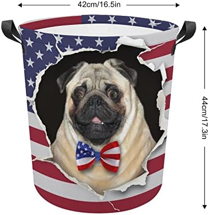כלב עניבת פרפר גדול כביסת סל שקיות מתקפל דגל ארהב עמיד למים בגדי תיק כביסה סל עם ידיות קל אחסון