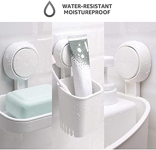 מקלחת Leverloc קדיון כוס יניקה סט מדף מקלחת סל מקלחת - חבילות של 5, התקנה שנייה אחת ללא קידוח מארגן מקלחת