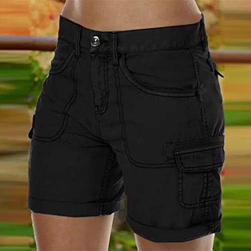 מכנסי מטען קצרים ומוצקים לנשים קיץ רופף מרובי כיסים מכנסי טרנינג מטען טיולים קלים מטיילים מהירים של מטען