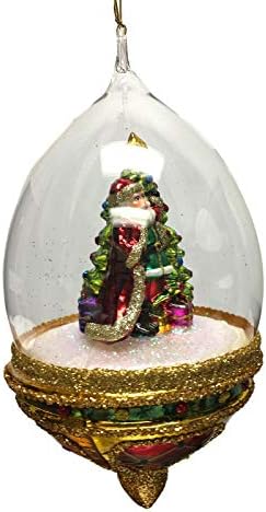 סנטה על ידי עץ חג המולד בתוך זכוכית כיפת פולני עץ קישוט עשה פולין