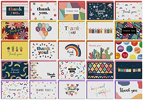 דסי 100 ייחודי תודה לך כרטיסי בתפזורת - ריק הערה כרטיסי עם 100 שונה, צבעוני עיצובים, אין חזרה. מעטפות