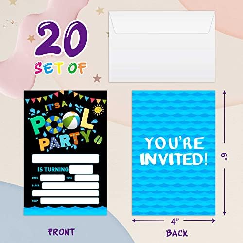 כרטיסי הזמנות למסיבת יום הולדת בריכת אקסמדאם, הזמנות למסיבת שחייה בקיץ לילדים בנים ובנות, 20 כרטיסים
