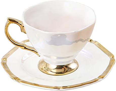 כוס תה ותחתית ססגונית מודרנית, כוס קפה פורצלן צבעונית עם גימור זהב, כוס תה לבנה קטנה בריטית, 6.76 עוז