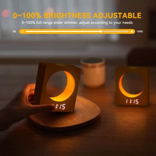 שעון מעורר LED דיגיטלי עץ דיגיטלי עשוי עץ מוצק עם אור לילה, 3 הגדרות אזעקה, גילוי טמפרטורה לחדר שינה,