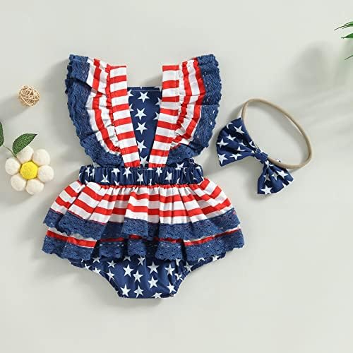 תינוקת תלבושת 4 ביולי תלבושת דגל אמריקאי רומפר פרוע שמלת סרבל סרבל שחור כוכבי תלבושת פסים.