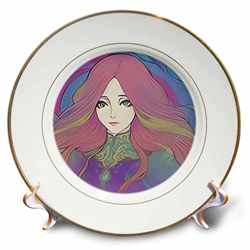 3drose Art Nouveau Woman. נסיכה צעירה מעודנת עם מתנת שיער סגולה - צלחות