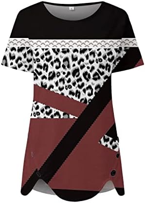 2023 חולצות נשים של קיץ קצר שרוול טוניקה למעלה הדפס מנומר צבע בלוק חולצות הנלי צווארון כפתורים עד מקרית חולצה