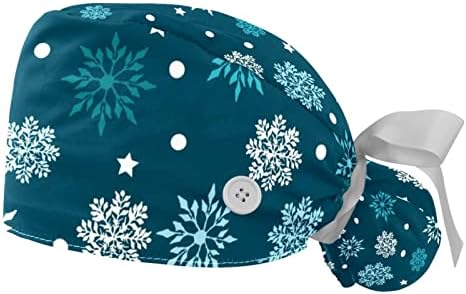 כובע העבודה של 2 פאק עם כפתורים סרטים קושרים רטרו רטרו חורפי דפוס פתיתי שלג חורפי