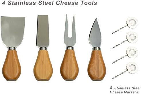 פיקניק בלוח גבינה/צ'רקטרי עם סכיני גבינה וסמנים- מעוצב ואיכותי שנבדק בארצות הברית