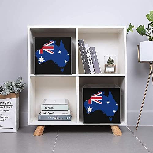 אוסטרלי דגל מפת אחסון פחי קוביות מתקפל בד מארגני עם ידיות בגדי תיק ספר תיבת צעצועי סל עבור מדפי ארון