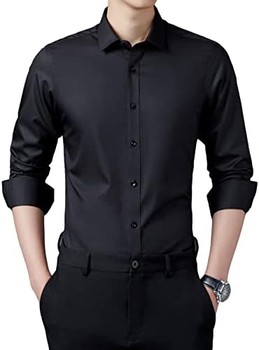 כפתור שרוול ארוך של גברים מטה חולצות מוצקות קלות קלות חולצות כושר קלאס