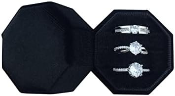 קופסת טבעת קטיפה של אוקטגון - פרימיום עתיק בעבודת יד 3 משבצות קופסת טבעת קטנה לטקס חתונה הצעה למתנה ליום הולדת