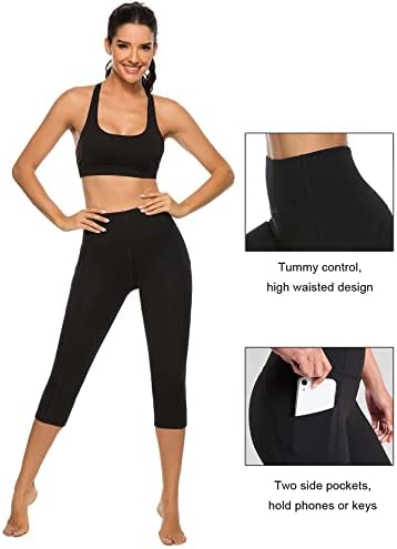 מכנסי קפרי יוגה של סטל לנשים עם כיסים עם מותניים גבוהים חיוניים לאימון