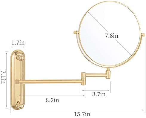גורון מראת איפור מתכווננת לגובה 8 אינץ 'עם מראת אמבטיה דו צדדית בהגדלה פי 7, גימור זהב מ-1806 ג'י