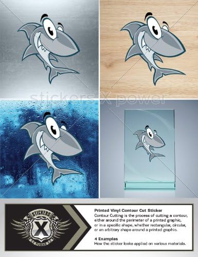מדבקה הדפסת צבע של כריש שמח x9892 גודל: 5 x 4.5 אינץ 'הדפס צבע ויניל