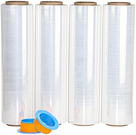 4 מארז גלישת מתיחה שקופה חוזק תעשייתי עם ידית פלסטיק 18 על 1000 רגל 80 מד, אספקת משטחי פלסטיק עמידה עצמית