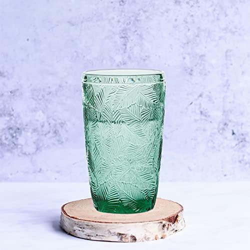 Gyrut 14oz כוסות זכוכית ירוקה, 380 מל כוסות שתייה סט של 4, כובבי כדורגל וינטג 'ייחודיים וינטג' למסיבות