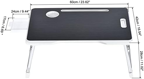 שולחן מיטת מחשב נייד פטיקיל, שולחן שולחן מיטה נייד נייד עם מחזיק כוס מגירת מעמד לאכילה קריאה על ספת הספה, שחור