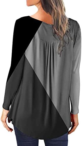 חולצות מתגנדר לנשים קולורבלוק קפלים צווארון טוניקה למעלה שרוול ארוך כפתור פתוח רופף מתאים חולצה רפרוף טוניקה חולצה