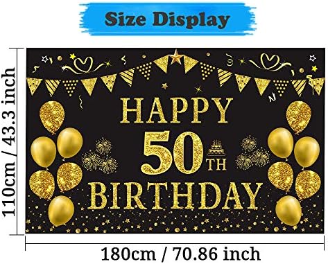 קישוטי יום הולדת 50 גברים נשים-שחור וזהב גדול 50 יום הולדת באנר רקע, שמח 50 יום הולדת ספקי