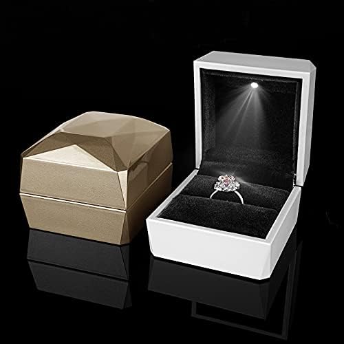 קייריאק תיבת טבעת אירוסין עם אור לד, עגילי קטיפה הרבעה טבעת קייס תיבת אחסון תצוגת תכשיטים להצעת