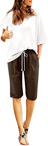 מכנסיים קצרים לנסיה לנשים בכושר רופף מתאים למותניים גבוהות מפשטות אלסטיות עם שני כיסים צדדיים מכנסי קיץ