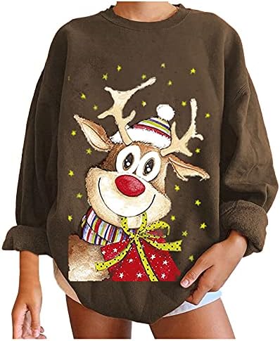 נשים חמוד איילים מודפס רופף מזדמן חורף מצחיק סווטשירט ארוך שרוול סוודר סוודר חולצות גרפי טוניקות טרנדי